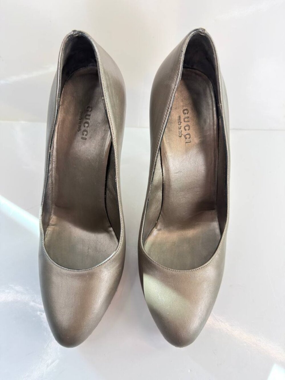 Gucci Metallic Gunmetal Gray Leather High Heel Pumps - Picture 7 of 16